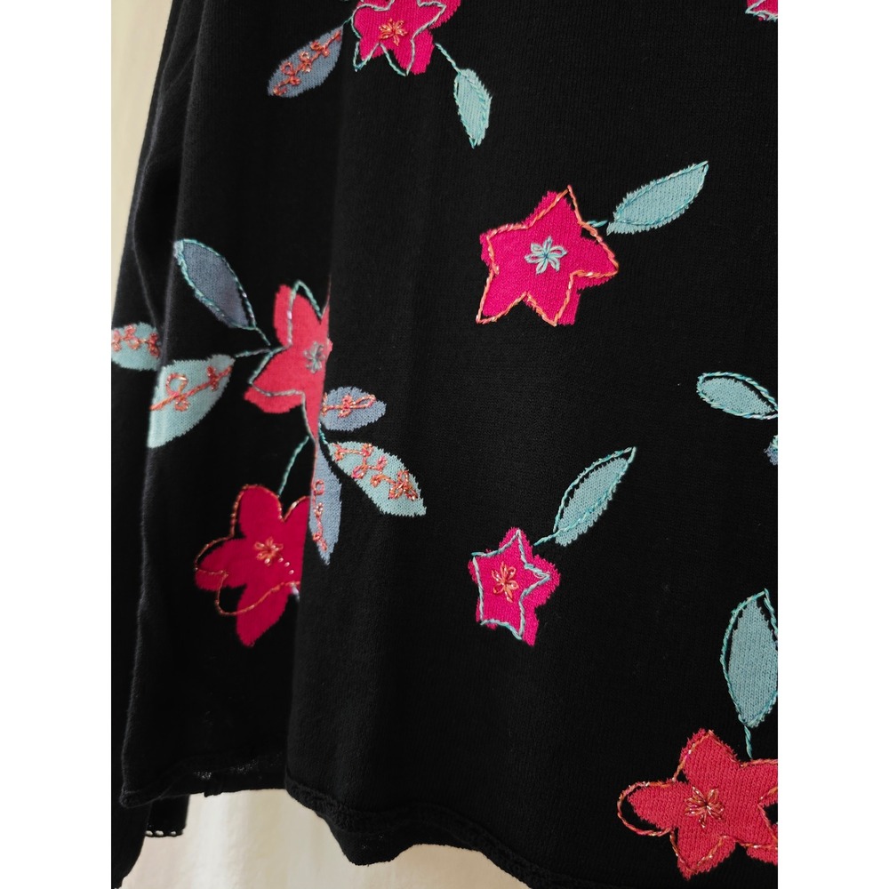 Sigrid Olsen vintage Black Floral Embroidered V-Neck Sweater XL coastalgrandma - Picture 4 of 10